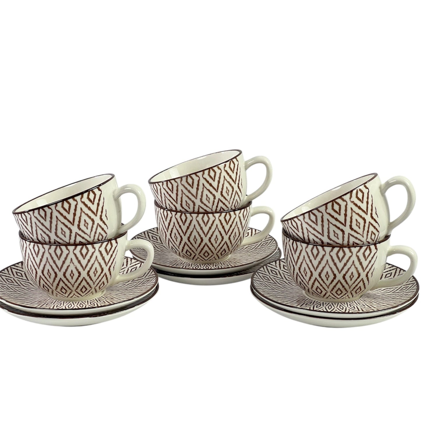 Earth tone cups and saucers