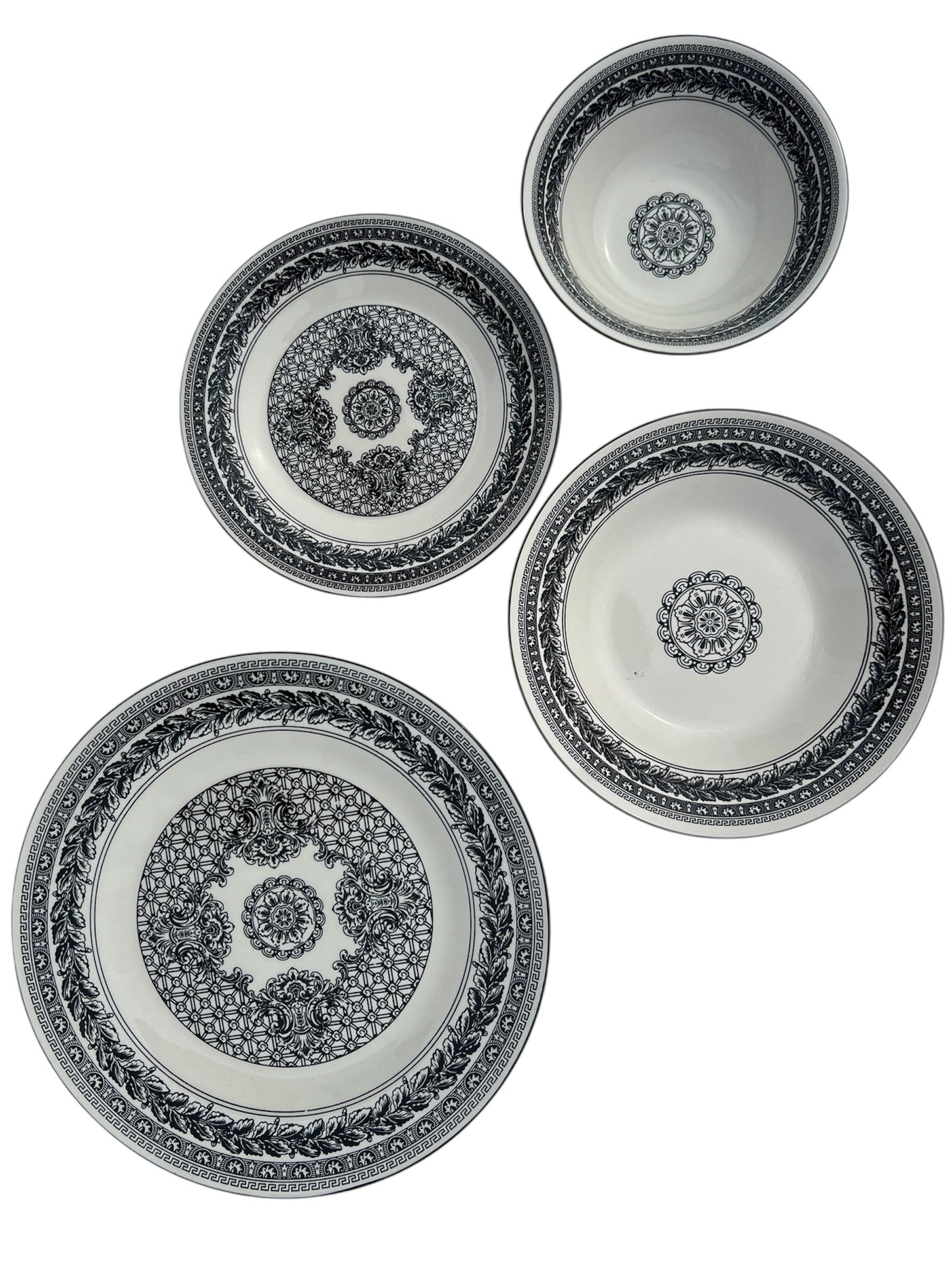 24 piece black and white plate set