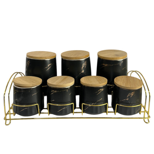 Black and golden ceramic spice set