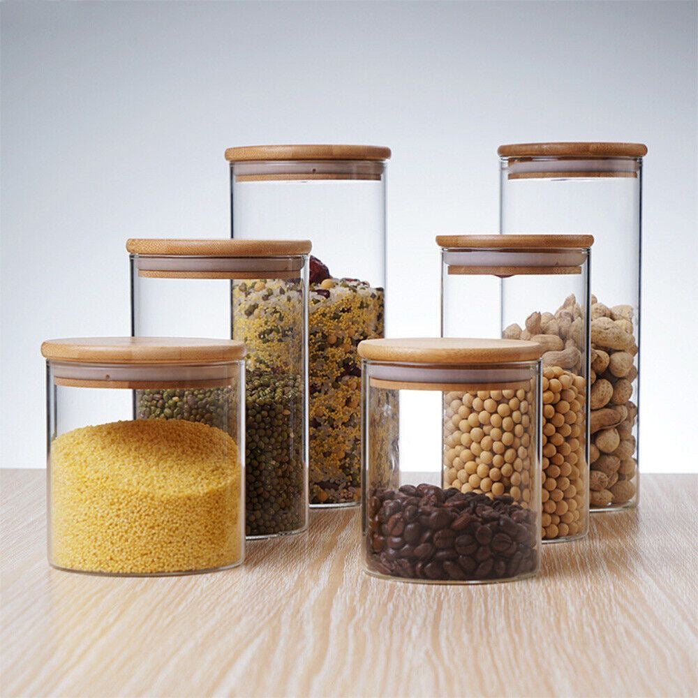 Bamboo lid air tight glass jars