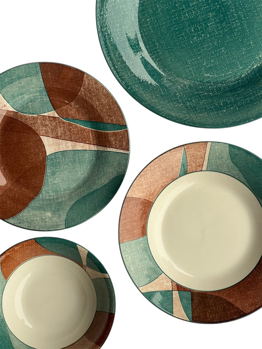 24 piece green and brown plate set