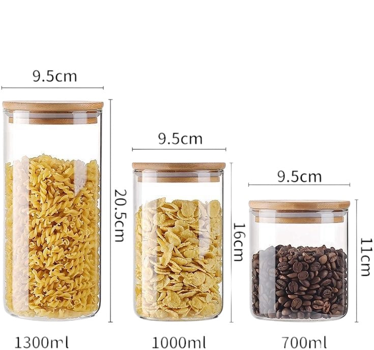 Bamboo lid air tight glass jars